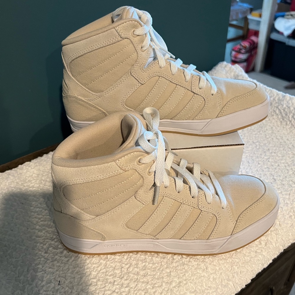 Adidas Hi Top Beige Canvas Sneakers EUC!